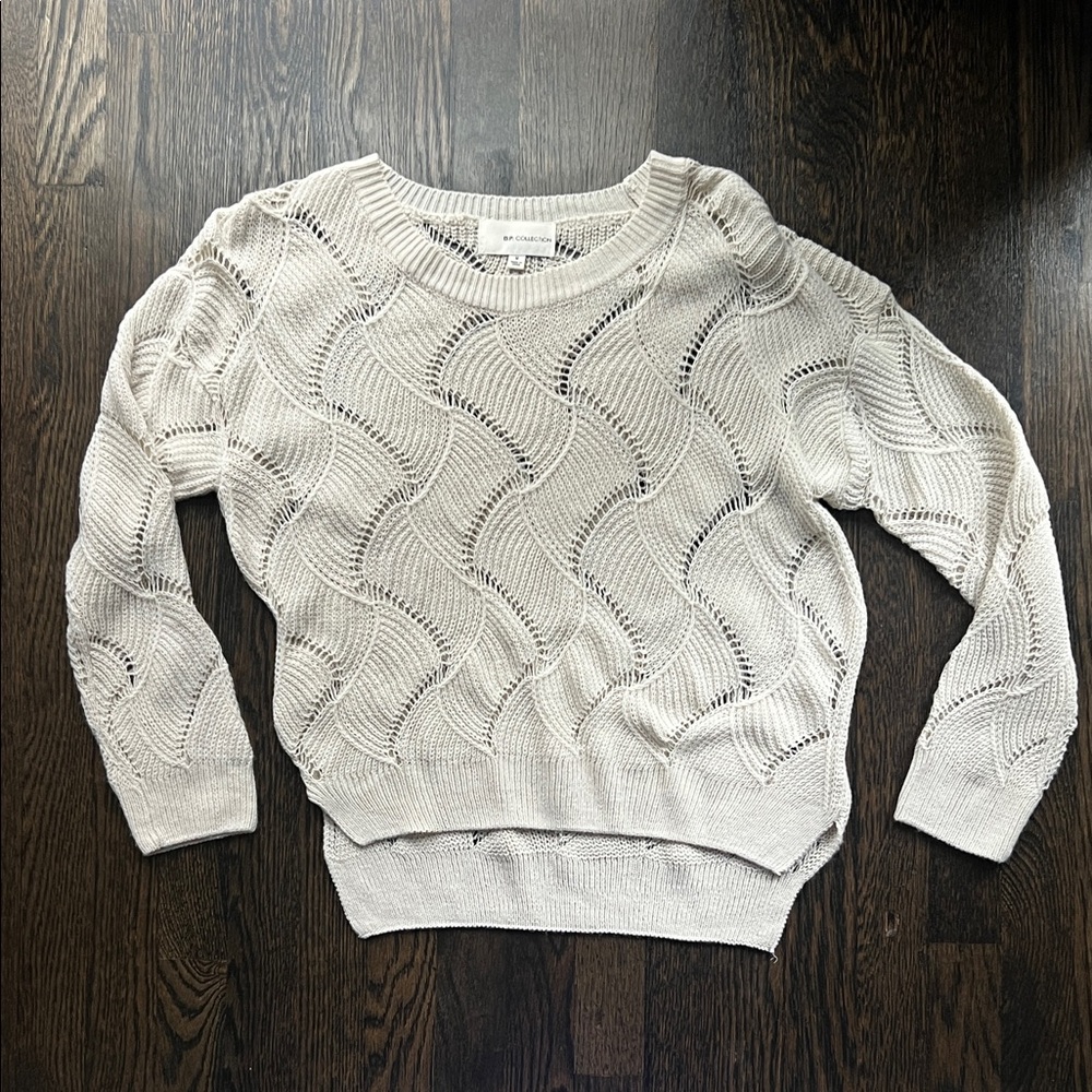 Y2K B.P. Collection Knit Open Weave Long Sleeve Cream Sweater size M early 2000s
